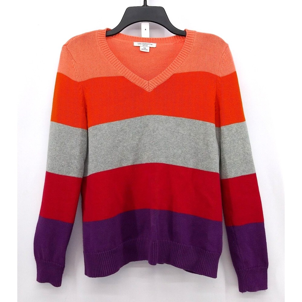 Liz Claiborne Sweater Womens Size PM Multicolor Long Sleeve V-Neck